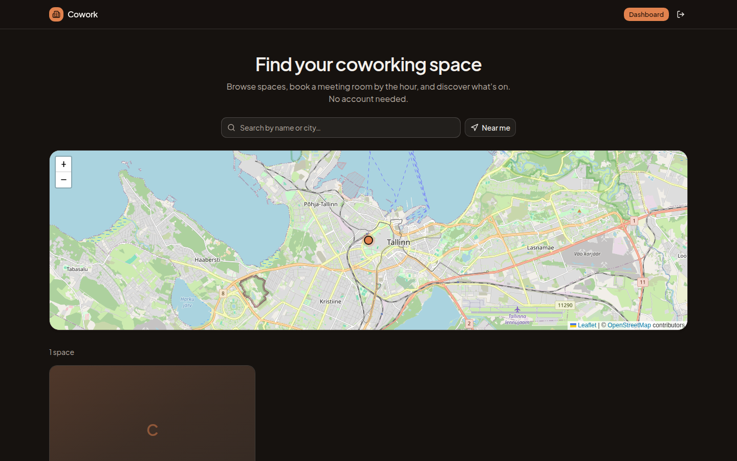 The public directory: a search bar and a city map with location pins